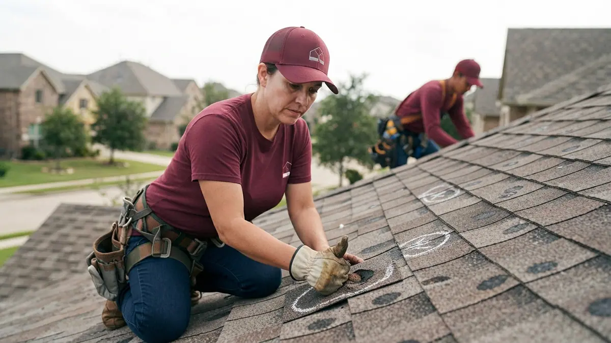 hail bruise and dented roof vent on a Fulshear asphalt shingle roof