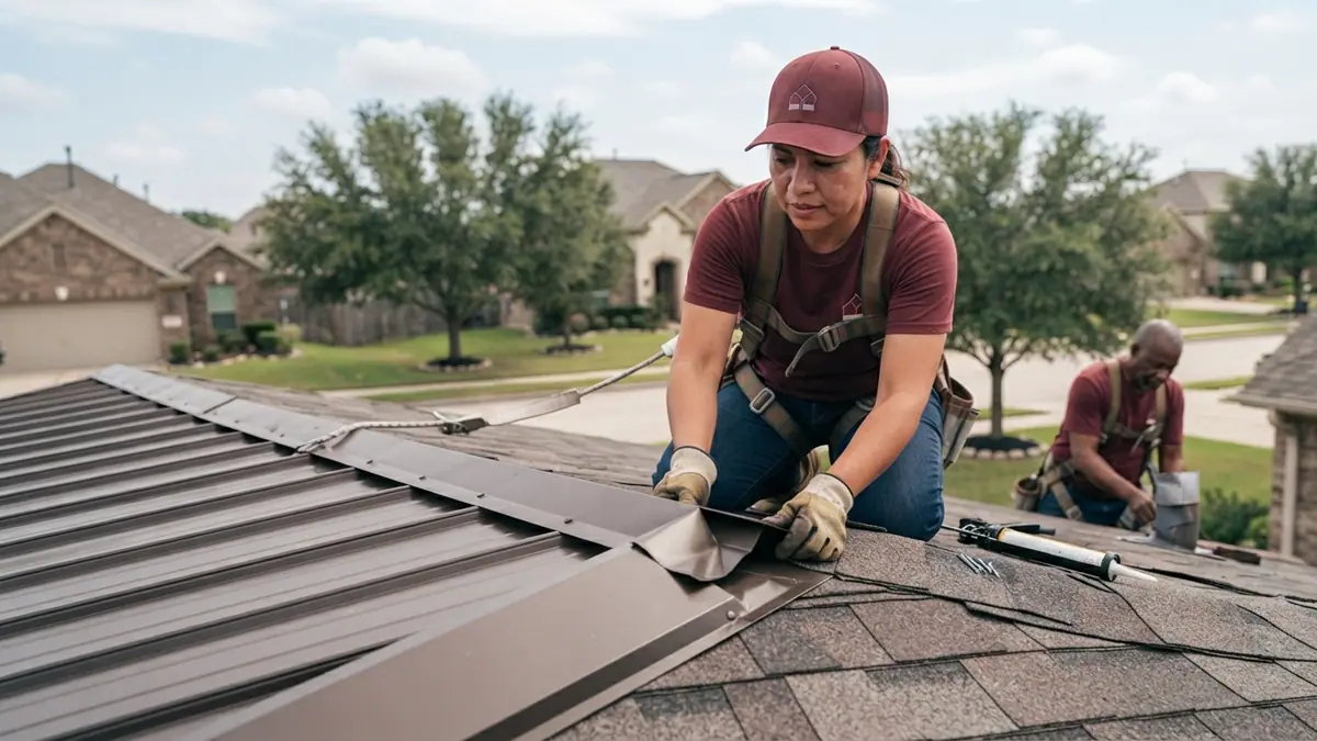 standing seam metal panels and architectural asphalt shingles on adjacent roof sections